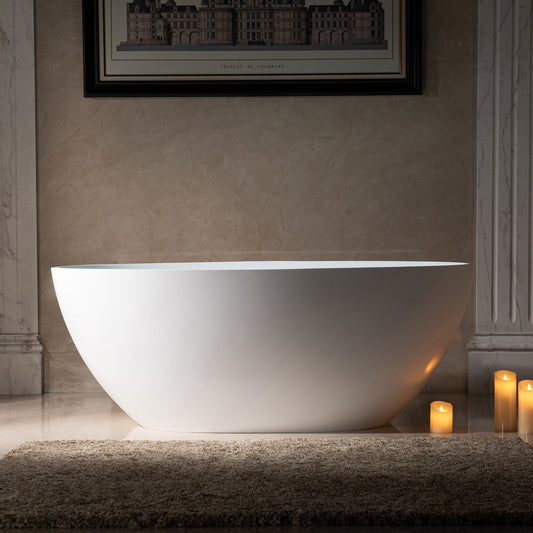 WOODBRIDGE 59 in. x 30.75 in. Luxury Contemporary Solid Surface Freestanding Bathtub