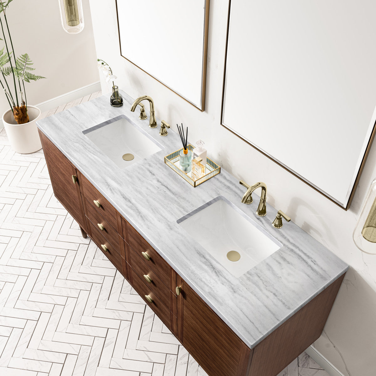 Amberly 72" Double Vanity Cabinet, Mid-Century Walnut