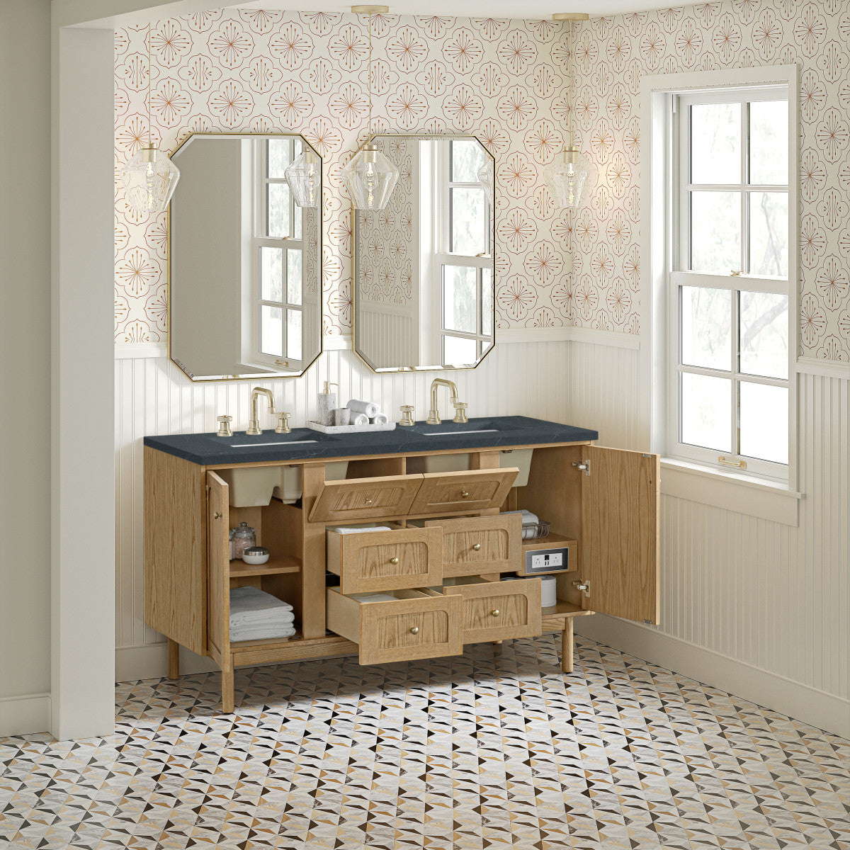 Laurent 60" Double Vanity, Light Natural Oak