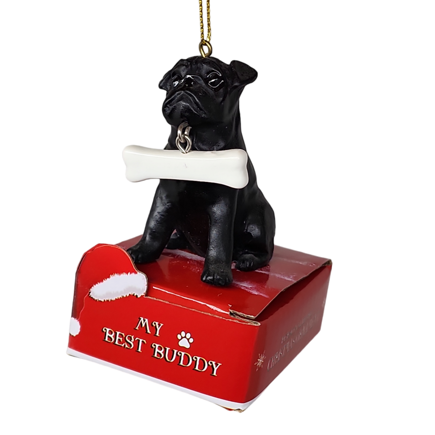 Pug - Black with Bone Ornament