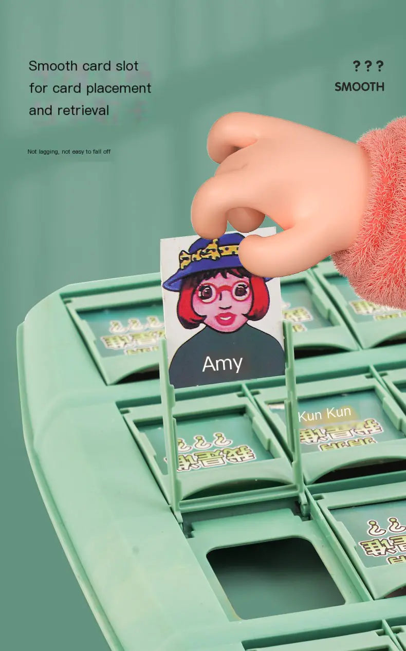 Card holder with a card featuring a character named 'Amy' being inserted by a hand.