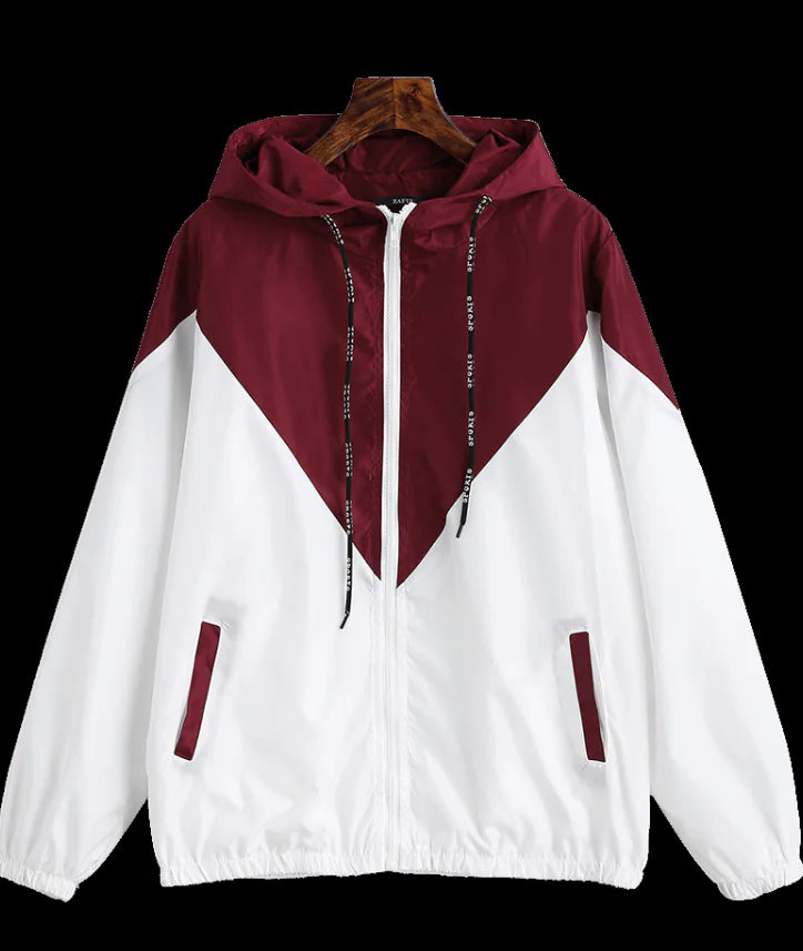 Color Block Hooded Jacket with Elastic Waist (Summer)