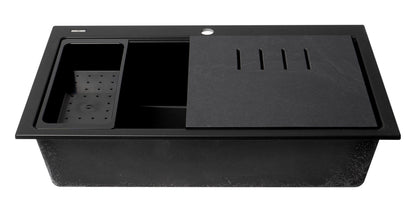 ALFI brand AB3418SBDI 33" Granite Composite Workstation Step Rim Single Bowl Drop In Sink with Accessories