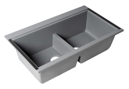 ALFI brand AB3418DBUM 33" Granite Composite Workstation Step Rim Double Bowl Undermount Sink with Accessories