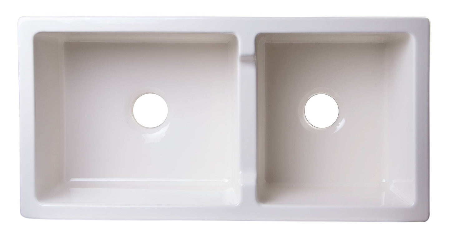 ALFI brand AB3618ARCH Arched Apron Thick Wall Fireclay Double Bowl Farm Sink
