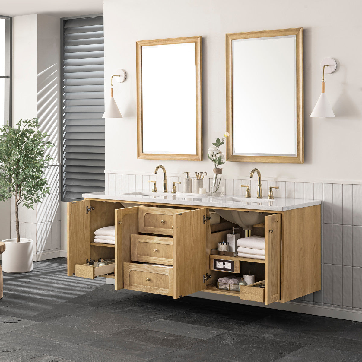 Laurent 72" Double Vanity Cabinet, Light Natural Oak