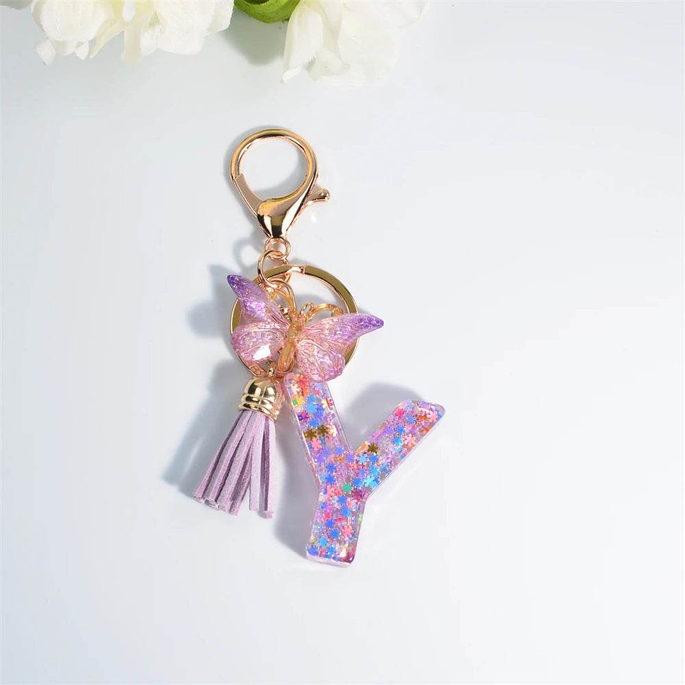 A–Z Personalized Butterfly Tassel Keychain – Custom Initial Gift for Women