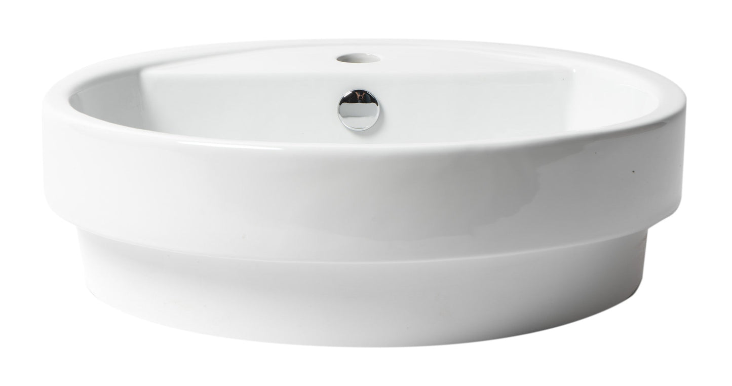 ALFI brand  ABC702 White 19" Round Semi Recessed Ceramic Sink with Faucet Hole