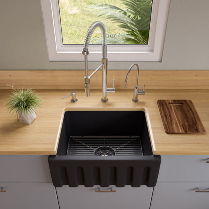 ALFI brand AB2418HS AB2418HS-B 24 inch Biscuit Reversible Smooth / Fluted Single Bowl Fireclay Farm Sink