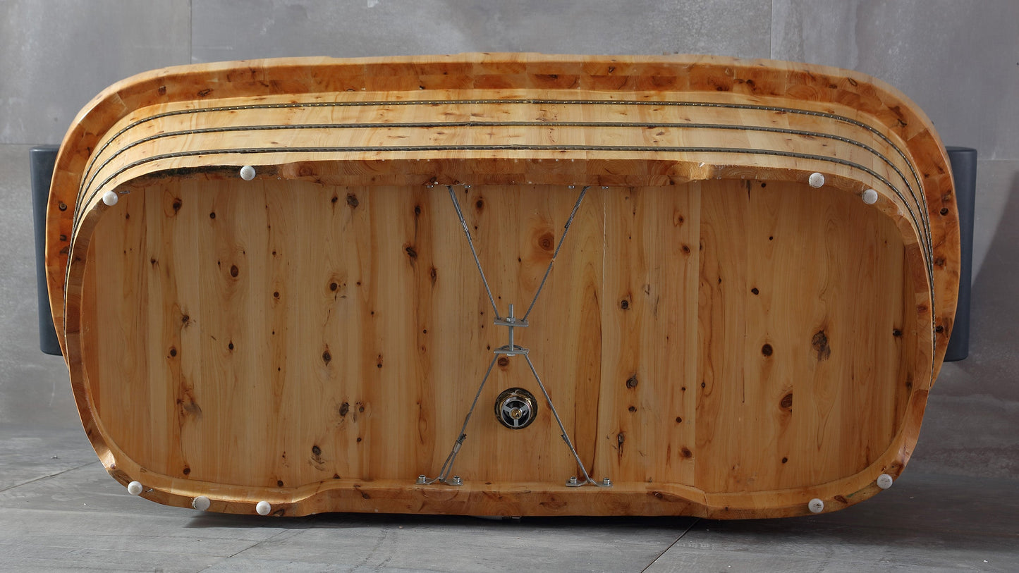 ALFI brand  AB1130 65" 2 Person Free Standing Cedar Wooden Bathtub with Fixtures & Headrests