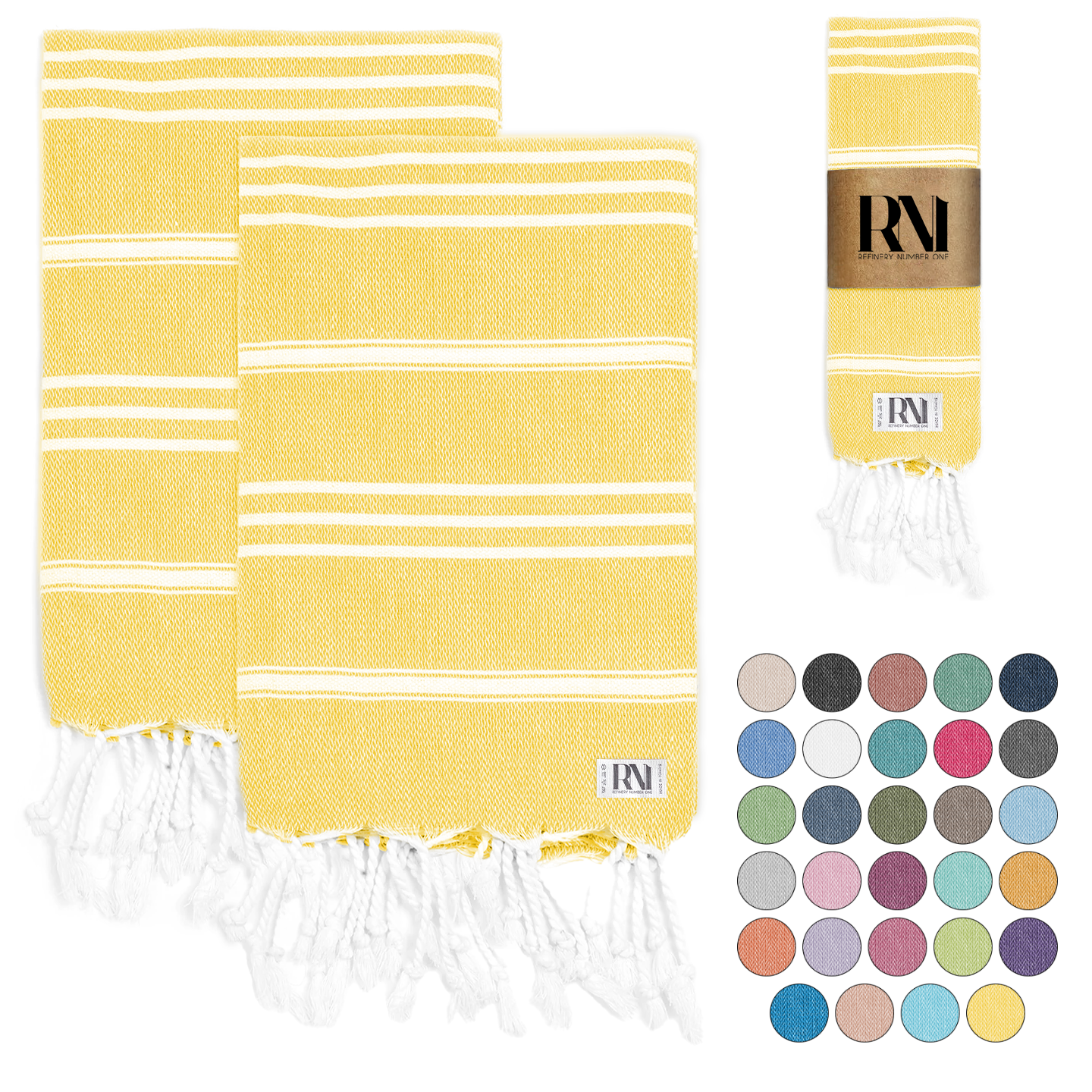 Istanbul Classic Turkish Hand Towel Set of 2 for Kitchen, Bath, Beach, Gym, and Yoga 17"x30"