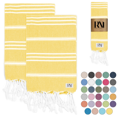 Istanbul Classic Turkish Hand Towel Set of 2 for Kitchen, Bath, Beach, Gym, and Yoga 17"x30"
