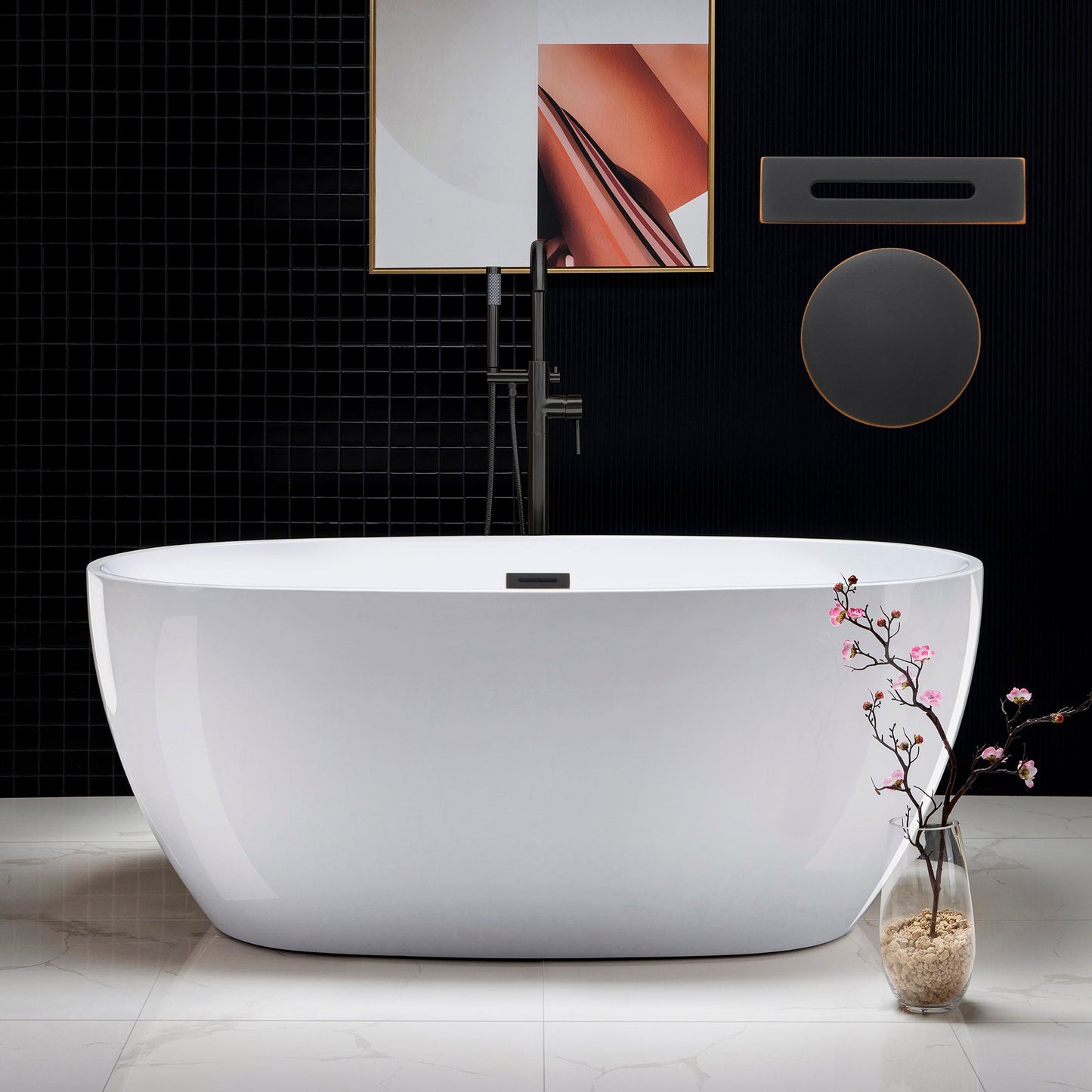 WOODBRIDGE 59" Acrylic Freestanding Bathtub Contemporary Soaking Tub
