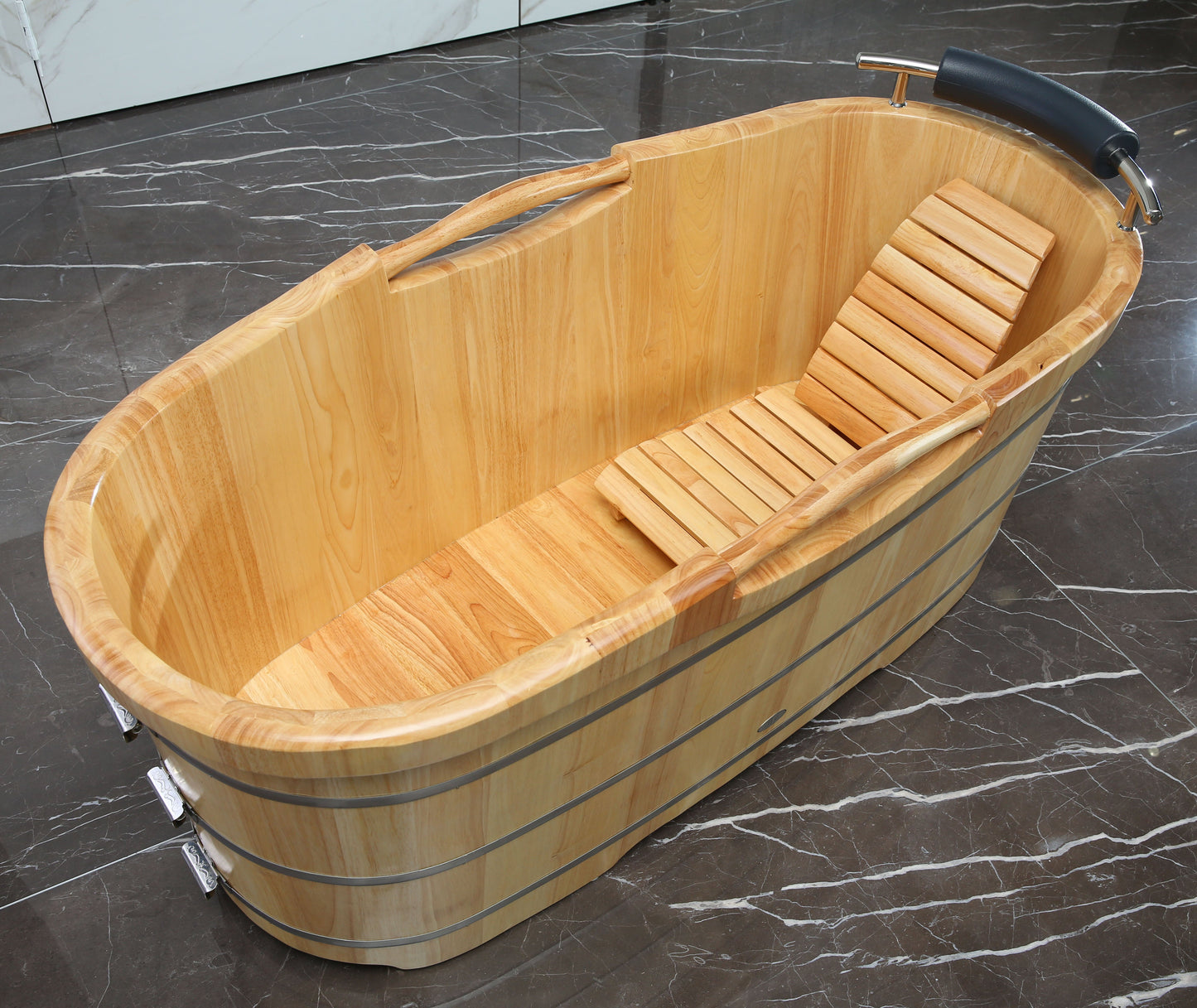 ALFI brand  AB1163 61" Free Standing Wooden Bathtub with Cushion Headrest