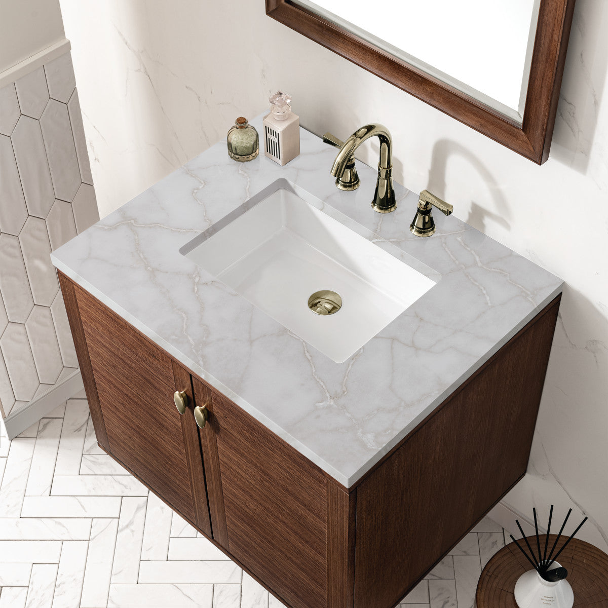 Amberly 30" Single Vanity Cabinet, Mid-Century Walnut