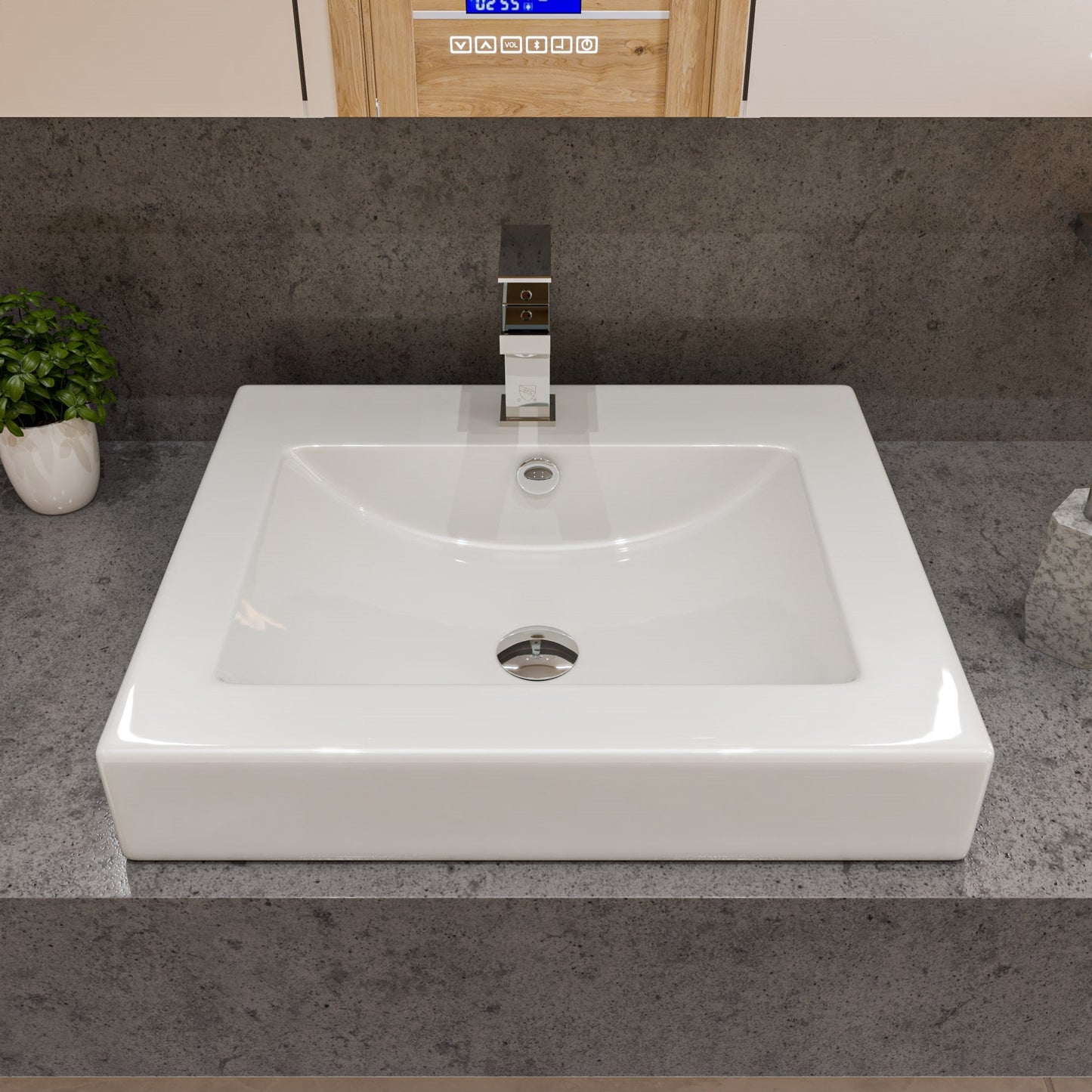 ALFI brand  ABC701 White 24" Rectangular Semi Recessed Ceramic Sink with Faucet Hole
