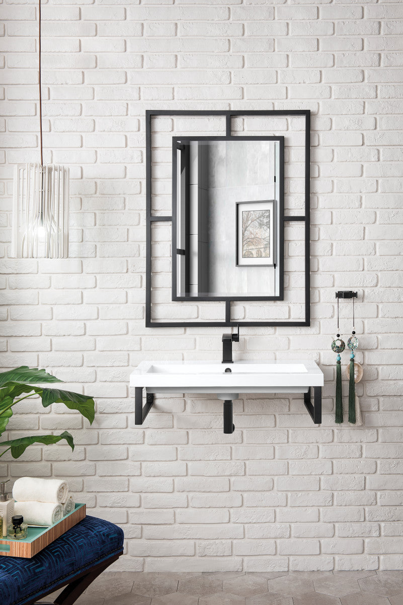 Two Boston 15.25" Wall Brackets, Matte Black w/ 31.5" White Glossy Composite Stone Top