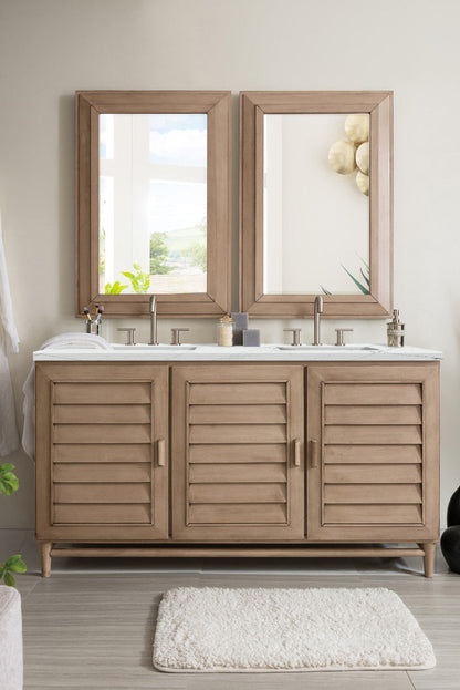 Portland 60" Double Vanity Cabinet, Whitewashed Walnut