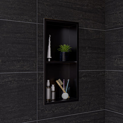 ALFI brand ABNP1224 12" x 24" Stainless Steel Vertical Double Shelf Shower Niche