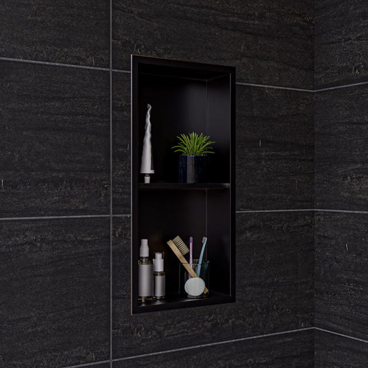 ALFI brand ABNP1224 12" x 24" Stainless Steel Vertical Double Shelf Shower Niche