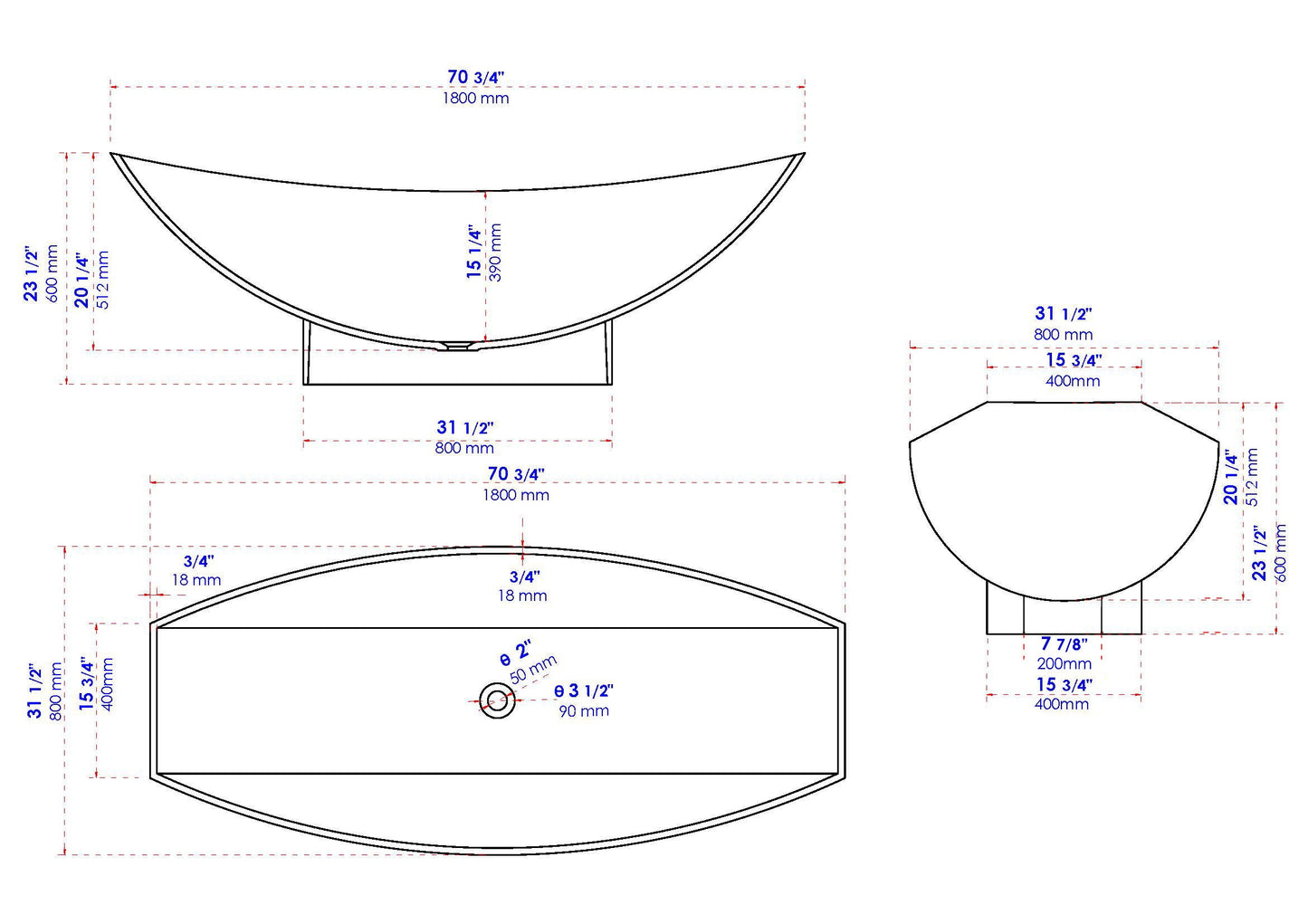 ALFI brand  AB9991 White Matte 71" Solid Surface Resin Free Standing Hammock Style Bathtub