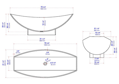 ALFI brand  AB9991 White Matte 71" Solid Surface Resin Free Standing Hammock Style Bathtub