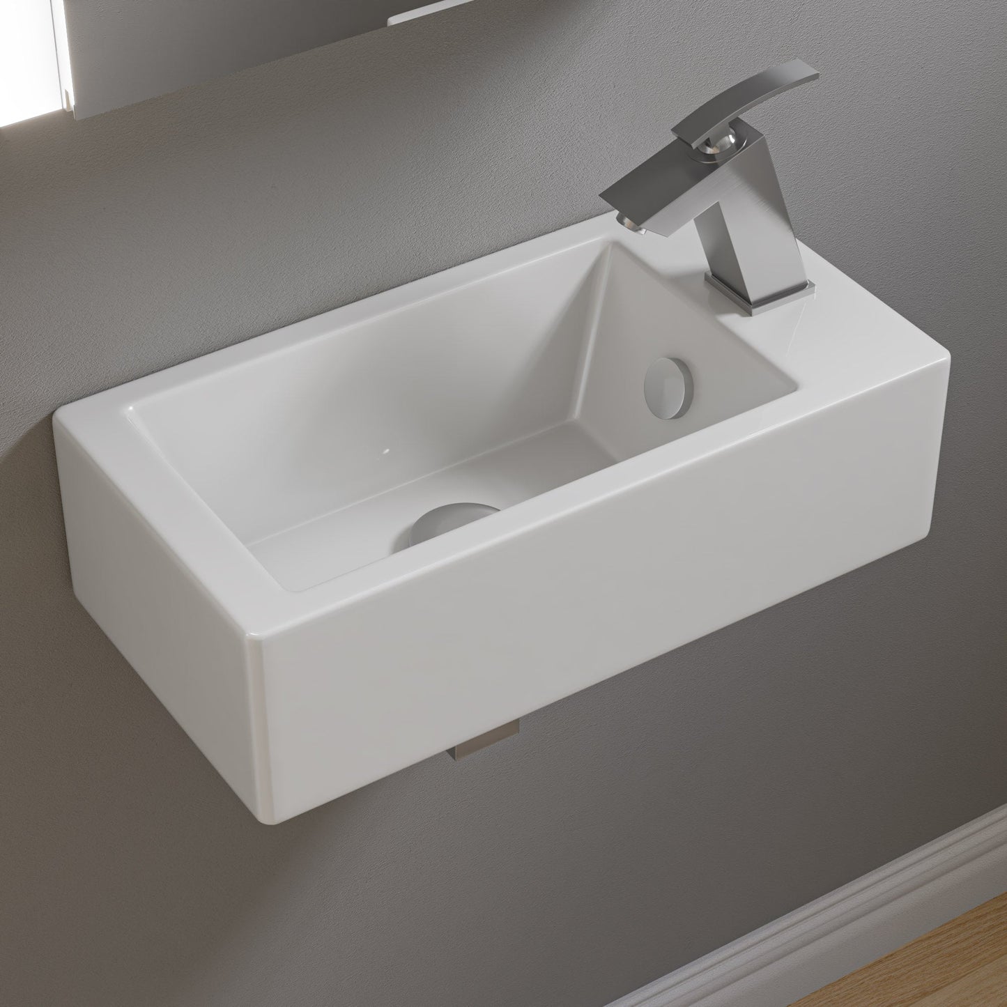 ALFI brand  ABC116 White 20" Small Rectangular Wall Mounted Ceramic Sink with Faucet Hole
