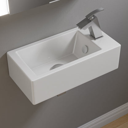 ALFI brand  ABC116 White 20" Small Rectangular Wall Mounted Ceramic Sink with Faucet Hole