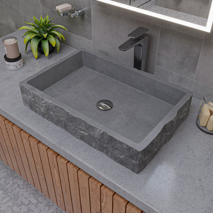 ALFI brand  ABCO24R 24" Solid Concrete Chiseled Style Rectangular Above Mount Vessel Sink