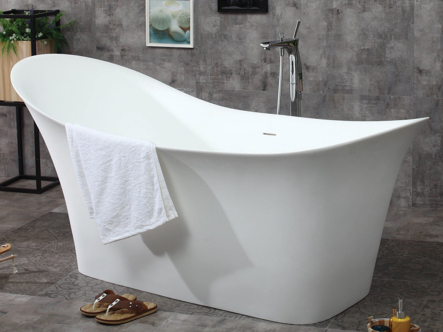 ALFI brand  AB9915 74" White Solid Surface Smooth Resin Soaking Slipper Bathtub