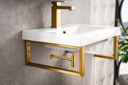 Two Boston 15.25" Wall Brackets, Radiant Gold w/ 20" White Glossy Composite Stone Top