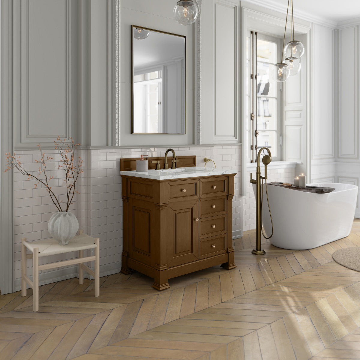 James Martin 547-V36 Brookfield 36” Single Vanity – Black Onyx / Honey Oak / Pearl Charcoal