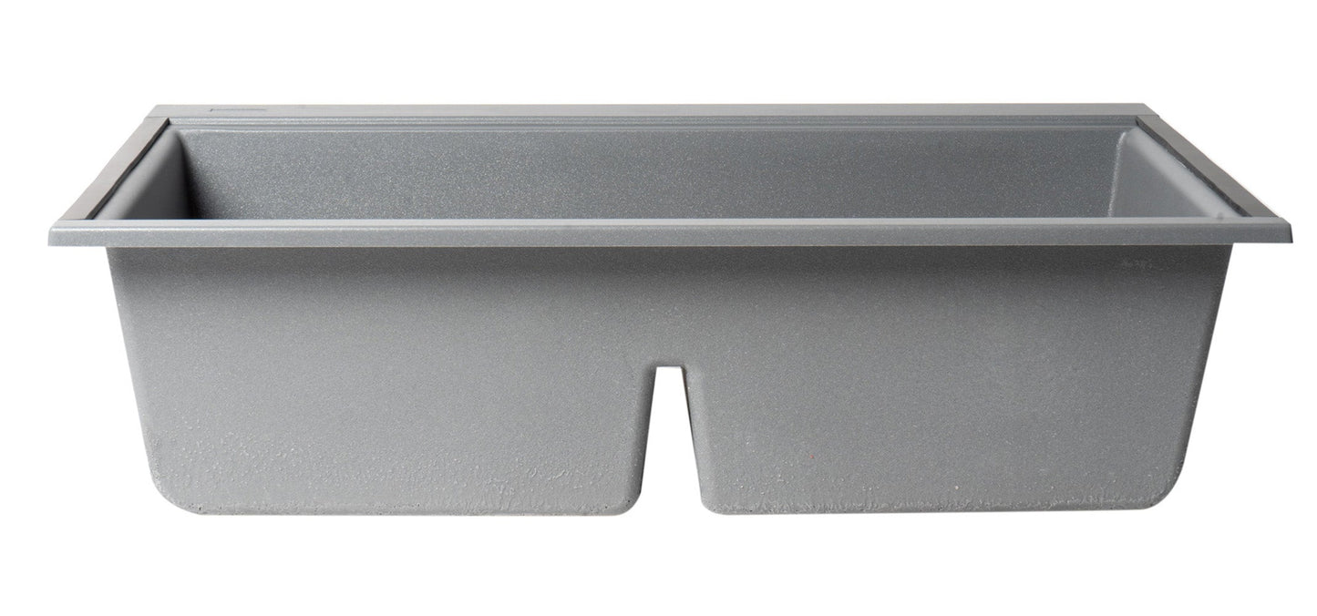 ALFI brand AB3418DBUM 33" Granite Composite Workstation Step Rim Double Bowl Undermount Sink with Accessories