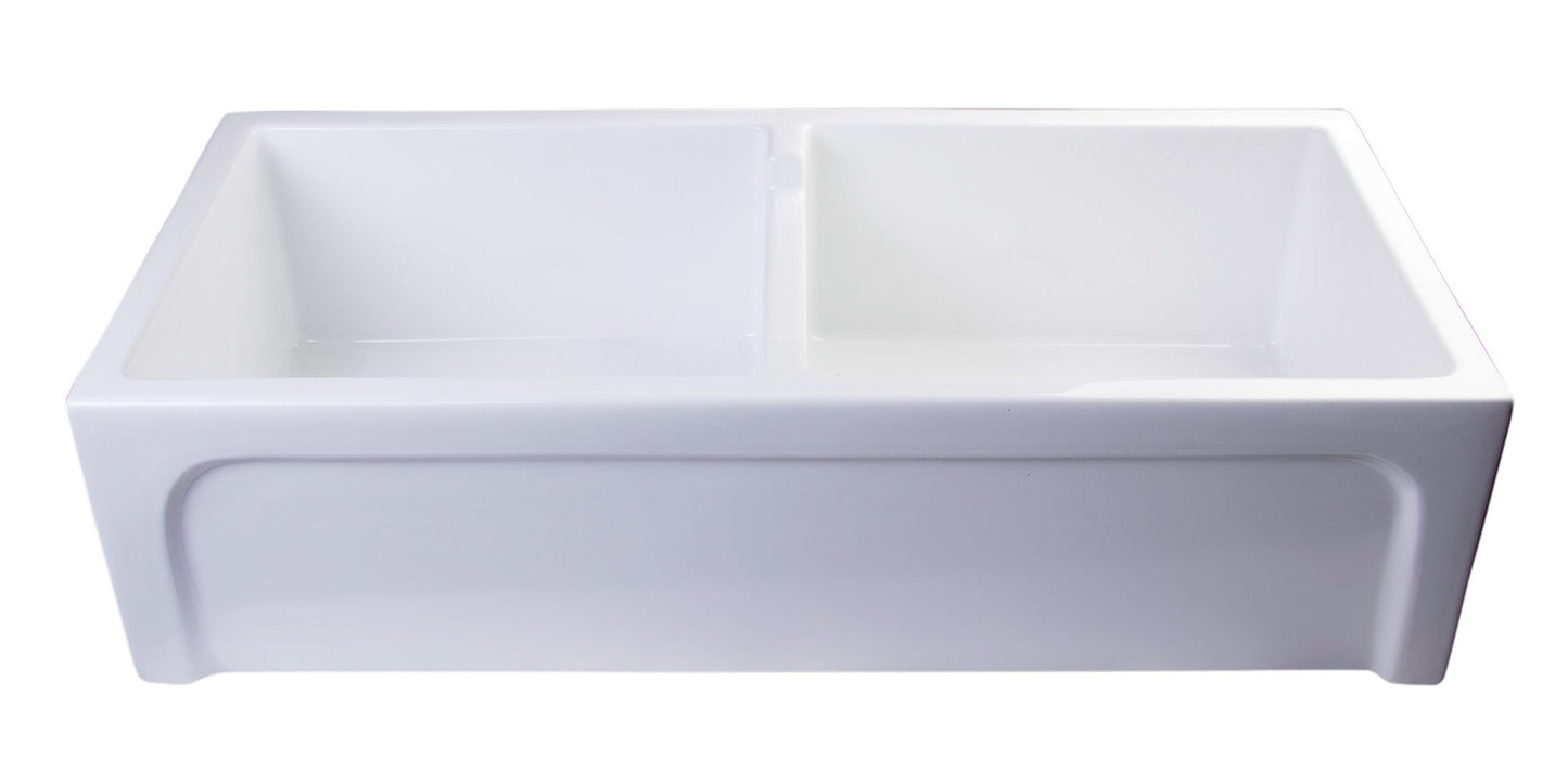 ALFI brand AB3918ARCH Arched Apron Thick Wall Fireclay Double Bowl Farm Sink
