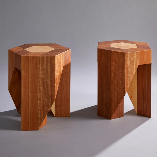 Yosegi Wood Stool Pair - Japanese Craftsmanship