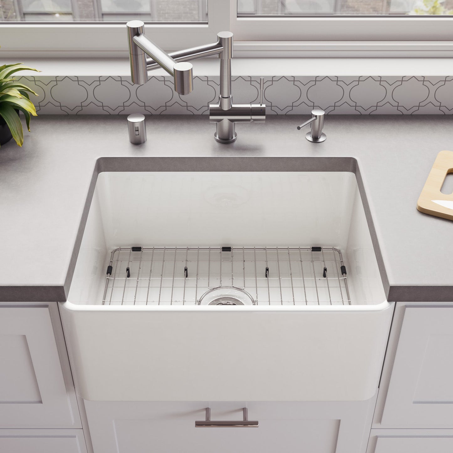 ALFI brand ABF2418 Smooth Apron 24" x 18" Single Bowl Fireclay Farm Sink