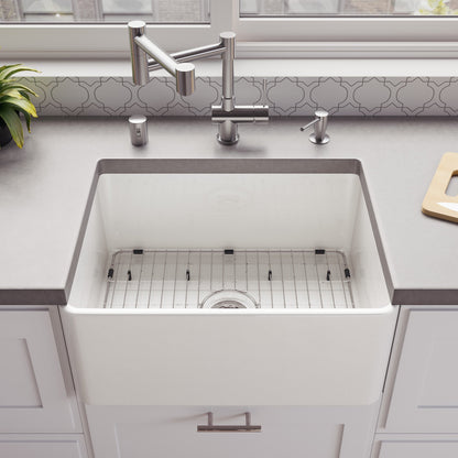 ALFI brand ABF2418 Smooth Apron 24" x 18" Single Bowl Fireclay Farm Sink