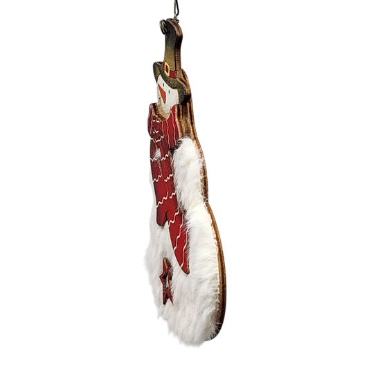 Fuzzy Wooden Snowman Ornament - 5 Inches