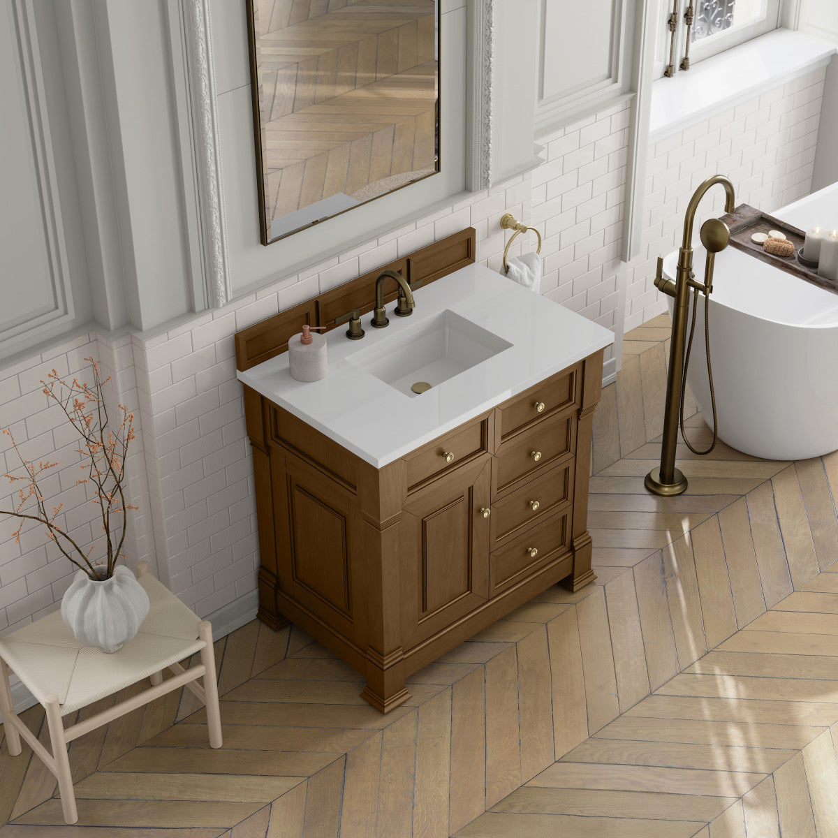 James Martin 547-V36 Brookfield 36” Single Vanity – Black Onyx / Honey Oak / Pearl Charcoal