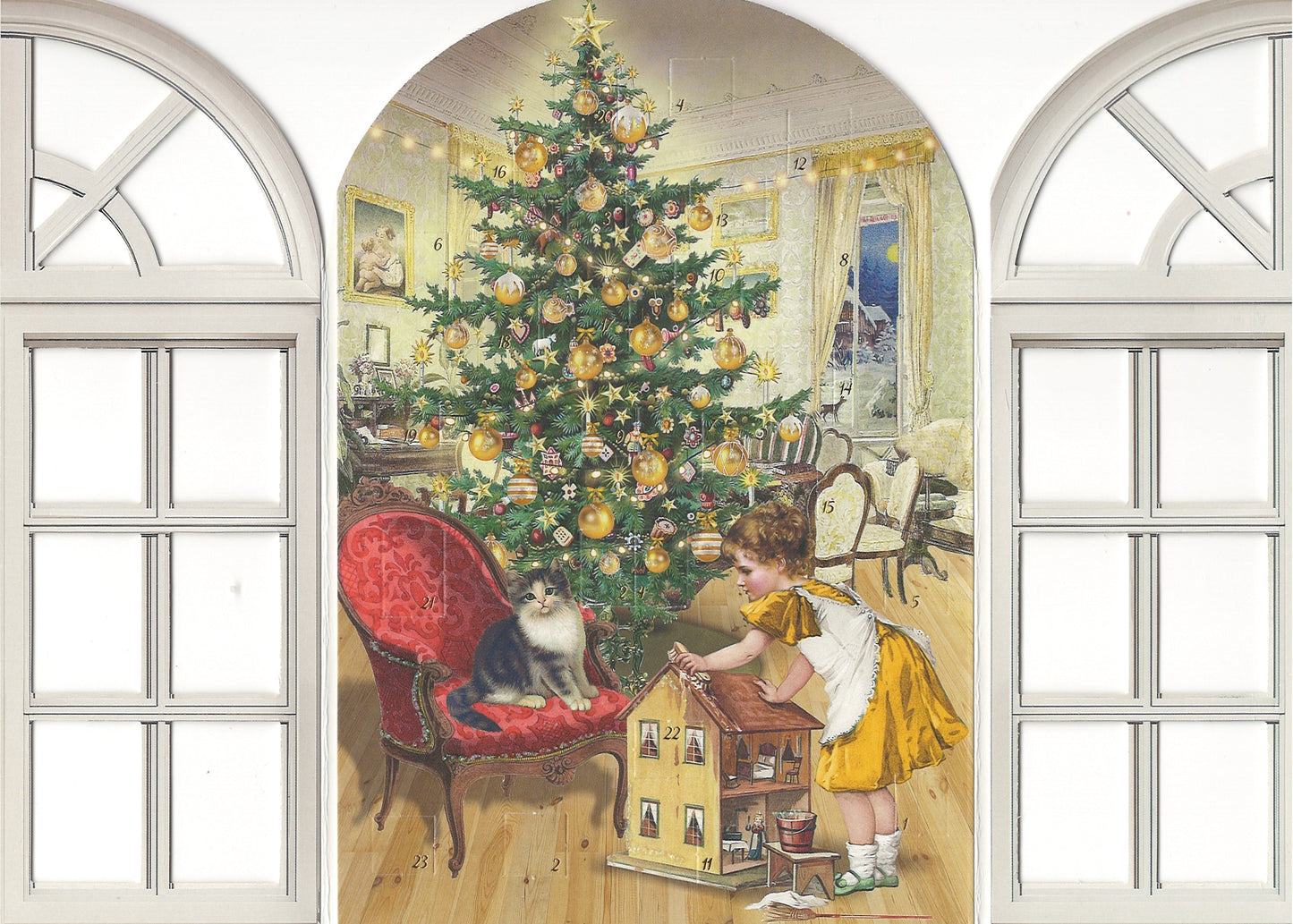 Advent Greeting Card – Vintage Christmas Door Scene