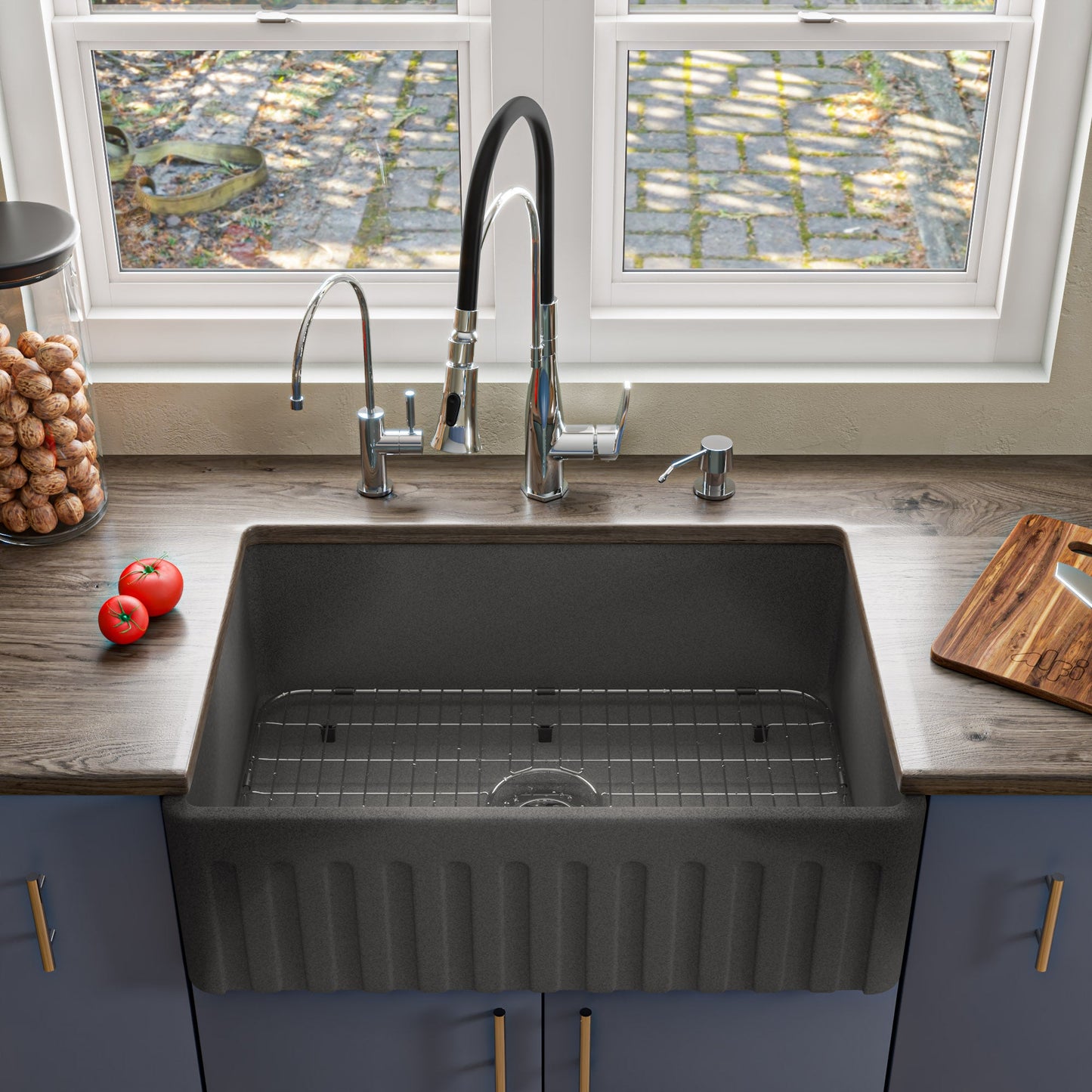 ALFI brand  ABCO3020SB Concrete Color 30 inch Reversible Single Fireclay Farmhouse Kitchen Sink