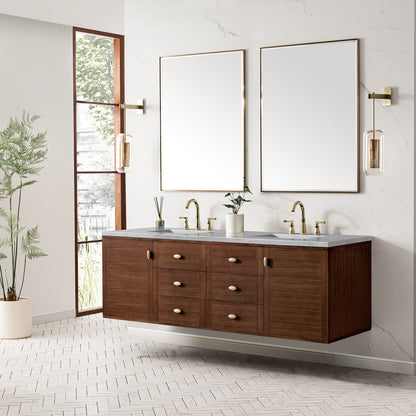 Amberly 72" Double Vanity Cabinet, Mid-Century Walnut