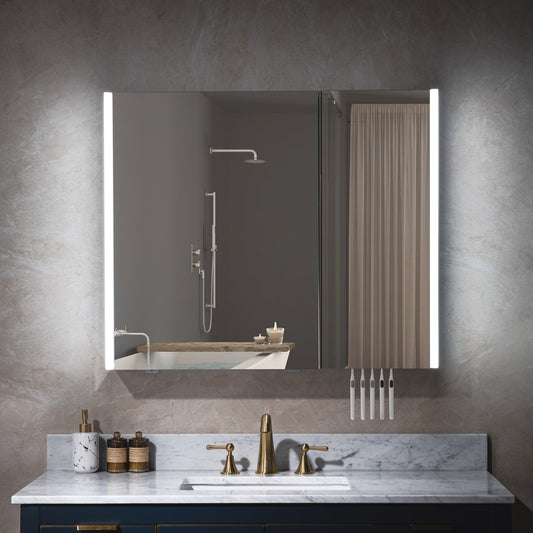 WOODBRIDGE Contemporary 36”W X 30"H Surface Mount Frameless 2 Doors Medicine Cabinet with Mirror Defogger and soft close hinges