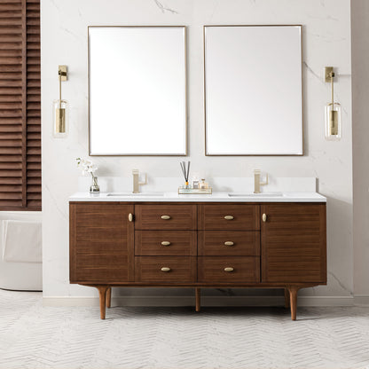 Amberly 72" Double Vanity Cabinet, Mid-Century Walnut