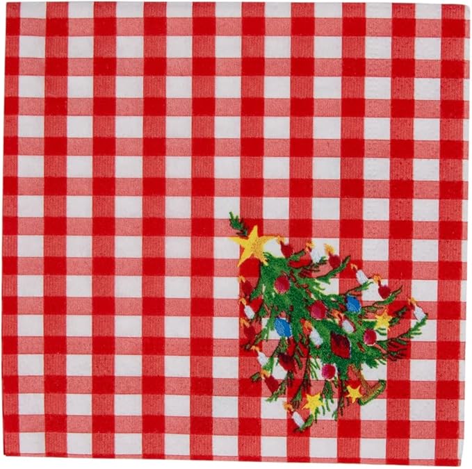 Christmas Tree Gingham Paper Cocktail Napkins