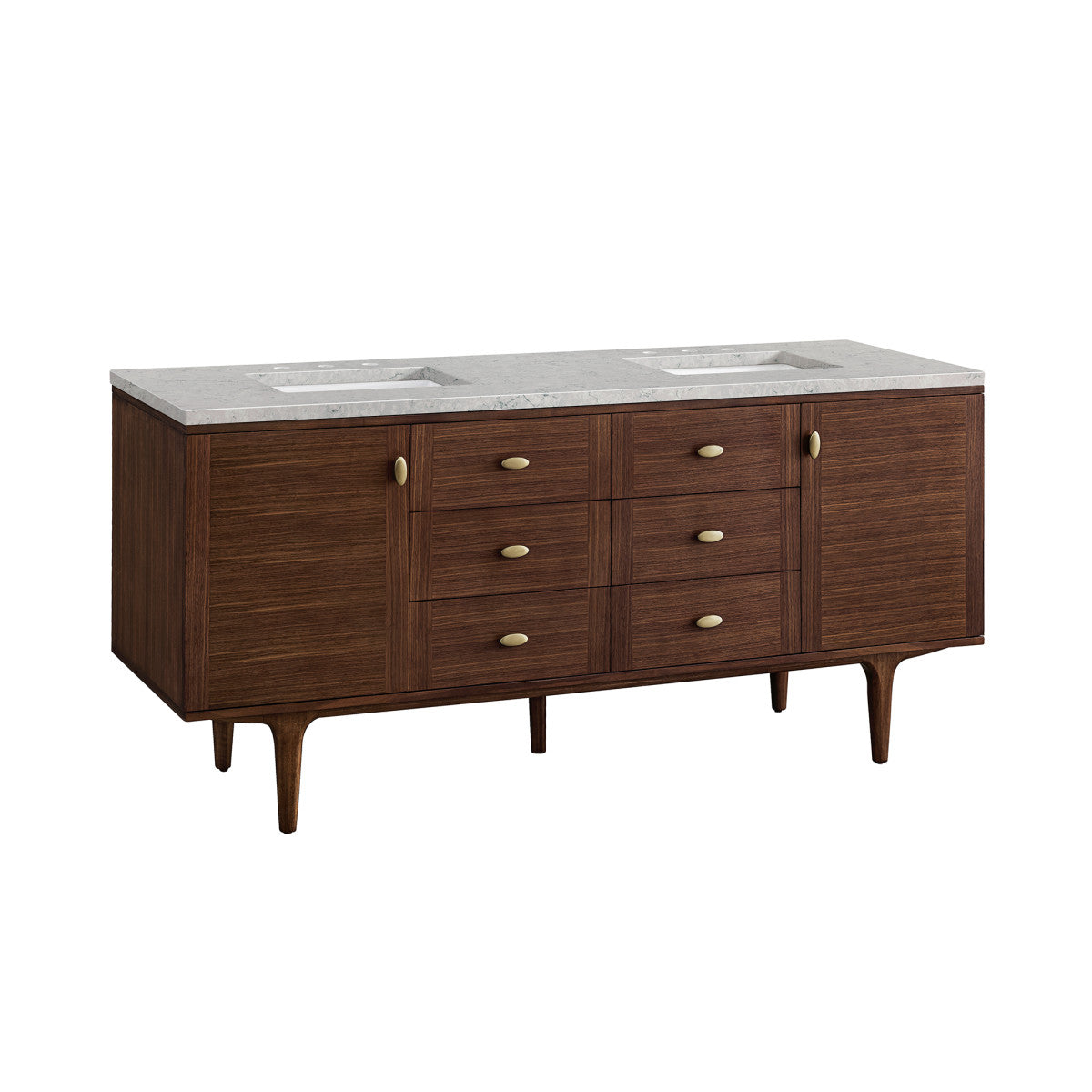 Amberly 72" Double Vanity Cabinet, Mid-Century Walnut