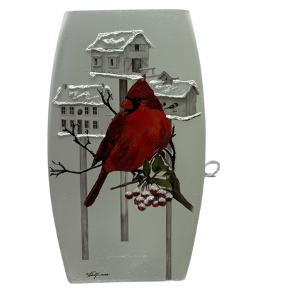 Cardinal Birdhouses Prelit Glass Vase - 1 Cardinal