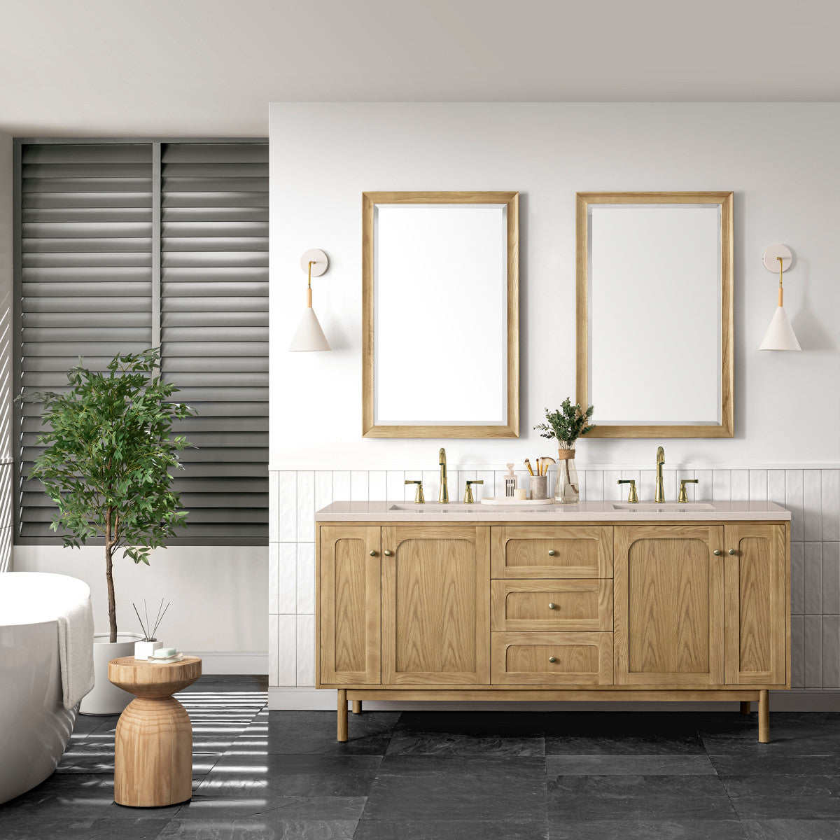 Laurent 72" Double Vanity Cabinet, Light Natural Oak