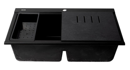 ALFI brand AB3418DBDI 33" Granite Composite Workstation Step Rim Double Bowl Drop In Sink with Accessories
