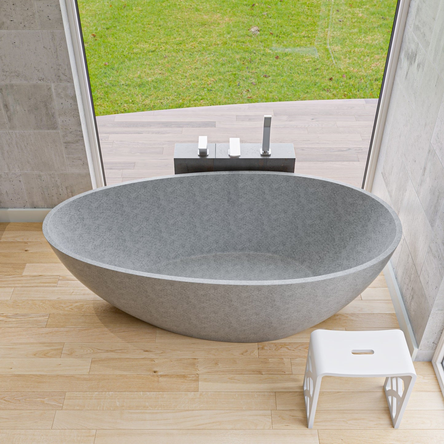 ALFI brand  ABCO72TUB 72" Solid Concrete Tear Drop Freestanding Bathtub